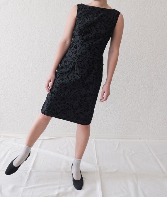 Little Black Floral Tank Dress / minimal vintage /