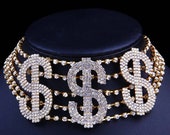 Big Money Dollar Rhinestone Necklace Rhinestone Choker - Dollar Sign Choker - Statement Choker - Bling - Statement Necklace - Crystal Choker