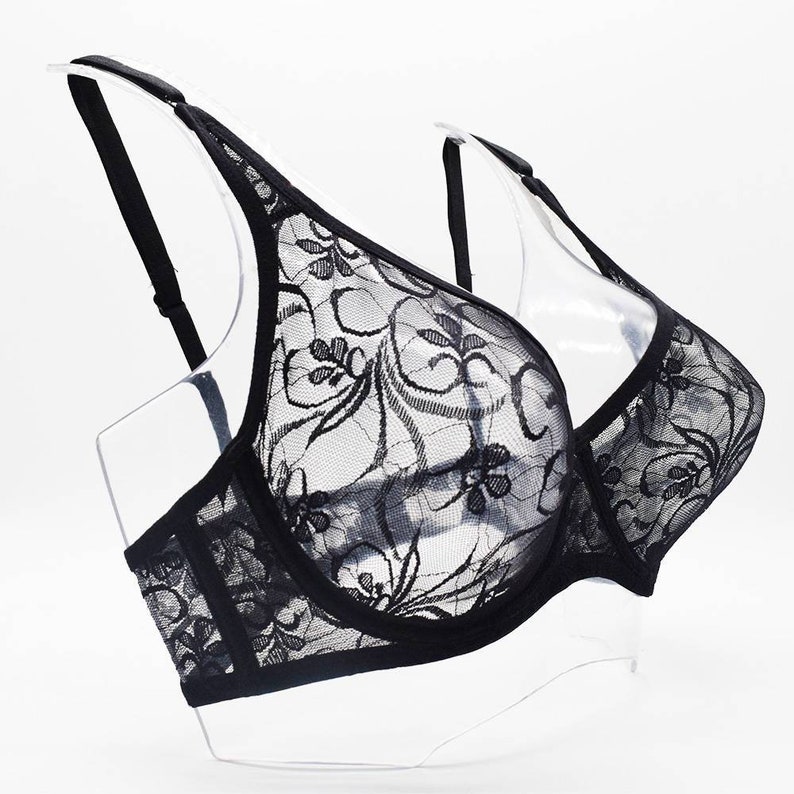 Black Plus Size Sexy Lace Bras for Women Underwired Hollow Out - Etsy