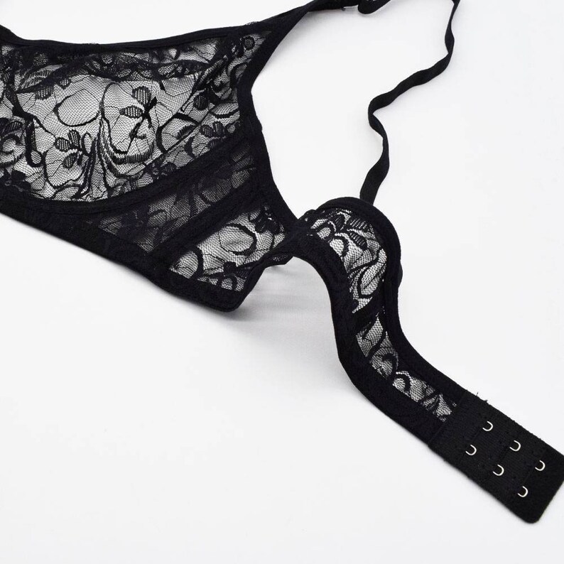 Black Plus Size Sexy Lace Bras for Women Underwired Hollow Out Etsy