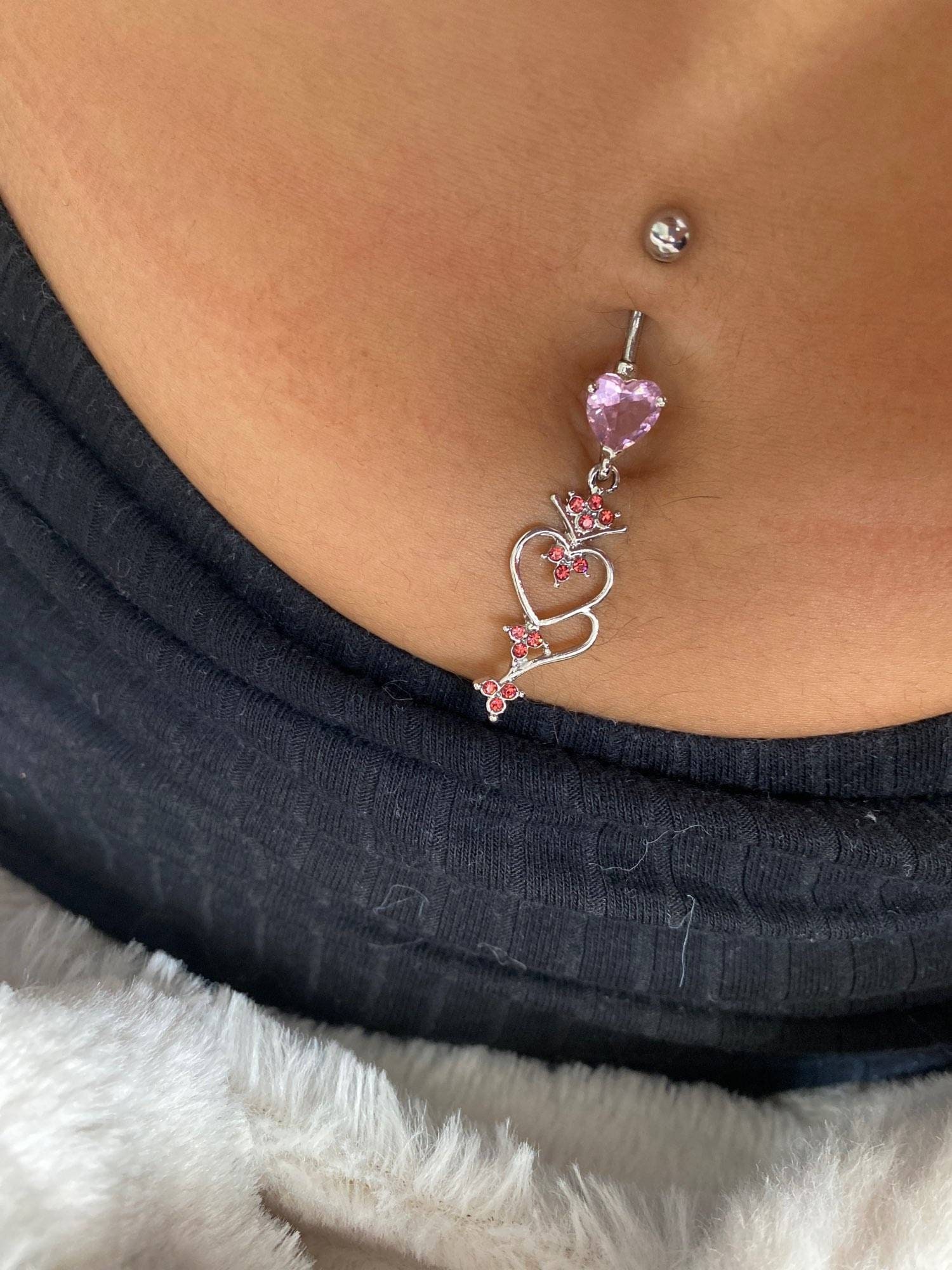 Heart Belly Button Ring Crystal Belly Ring Shinying Love Etsy