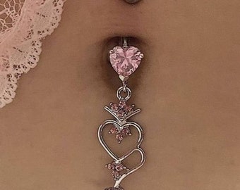 Anillo de vientre de corazón de cristal, anillo de vientre, Shinying Love Heart Decor Piercing Jewelry