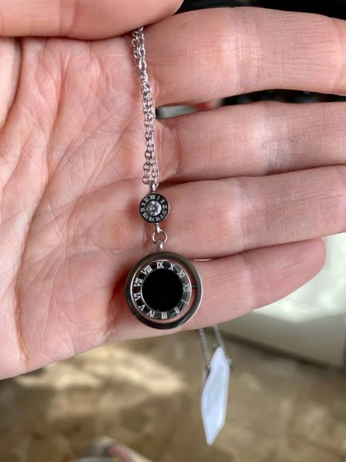 Double Circle Necklace Roman Numeral Pendant Necklaces Rose Etsy