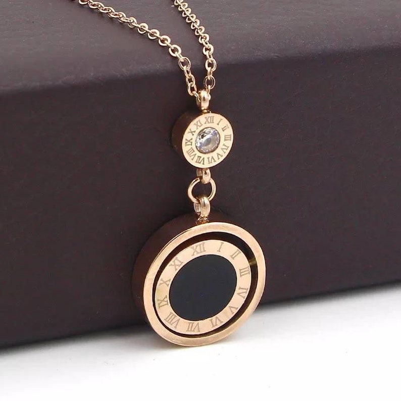Double Circle Necklace Roman Numeral Pendant Necklaces Rose Etsy