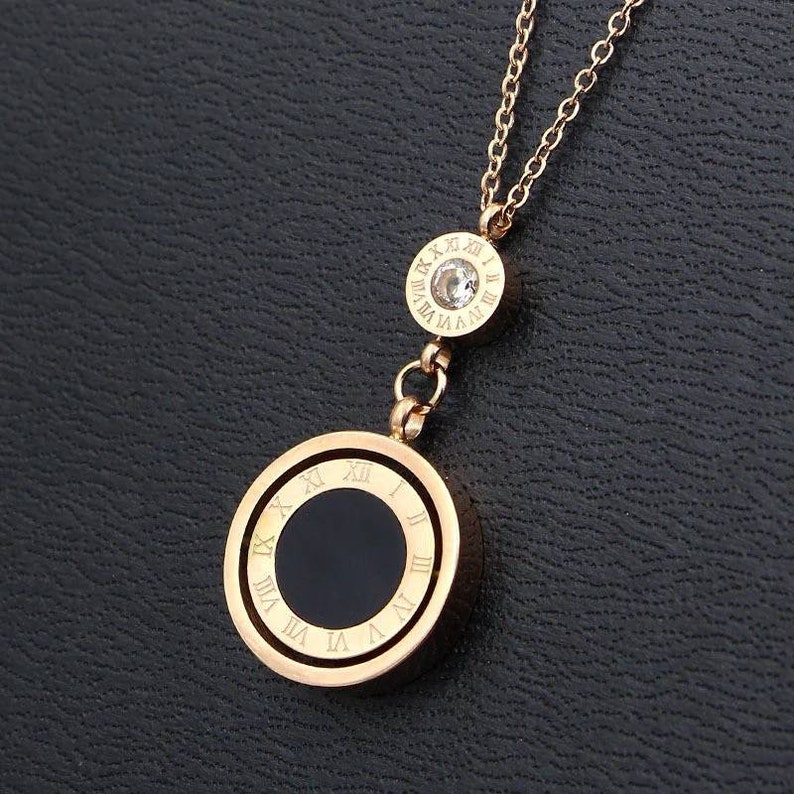 Double Circle Necklace Roman Numeral Pendant Necklaces Rose Etsy