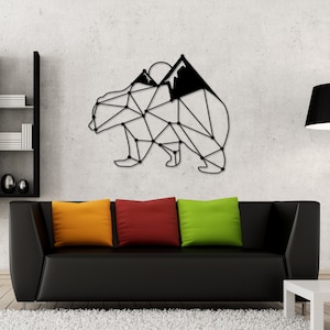 Geometric Bear Mountain Wall Art Metal, Geometric Wall Decor, Bear Mountain Range, Forest Wall Art, Living Room Wall art, Modern Art, Simple
