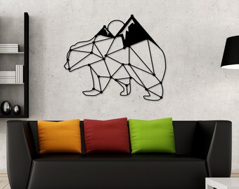 Geometric Bear Mountain Wall Art Metal, Geometric Wall Decor, Bear Mountain Range, Forest Wall Art, Living Room Wall art, Modern Art, Simple