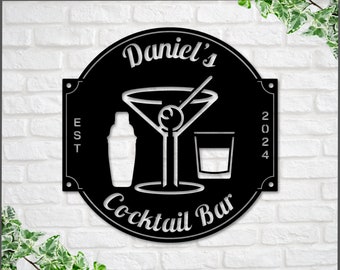 Cocktail Bar, Personalized Bar Sign, Bar Signs, Personalized Signs, Bar Decor, Man Cave, Custom Gift, Father's Day Gift, Custom Bar Sign