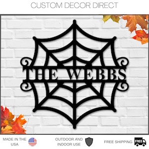 Puede incluir: Diseño de telaraña de metal negro con el texto "THE WEBBS" en el centro. El diseño es adecuado para uso en interiores o exteriores.