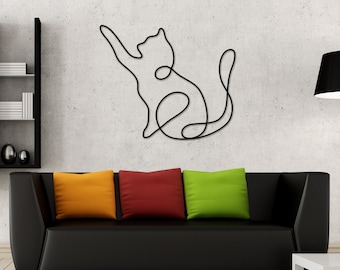 Cat Metal Wall Art, Cat Line Art, Animal Line Metal Art, Modern Metal Art, Metal Wall Art, Farmhouse Decor, One Line Art