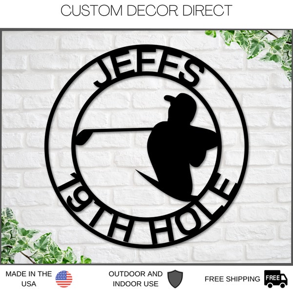 Golf Sign, 19th Hole Sign for him, Personalized Golf Sign, Personalized Golf Decor, Golf Wall Art, Metal Sign, Gift for Dad, Bar Sign, Golf