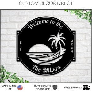 Personalized Beach House Sign: Last Name Palm Tree Decor