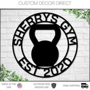 Personalized Gym Sign, Kettlebell Sign, Gym Kettlebell Sign, Home Gym Sign, Cross Fit Sign, Metal Wall Art, Barbell Sign, Outdoor Gym Sign