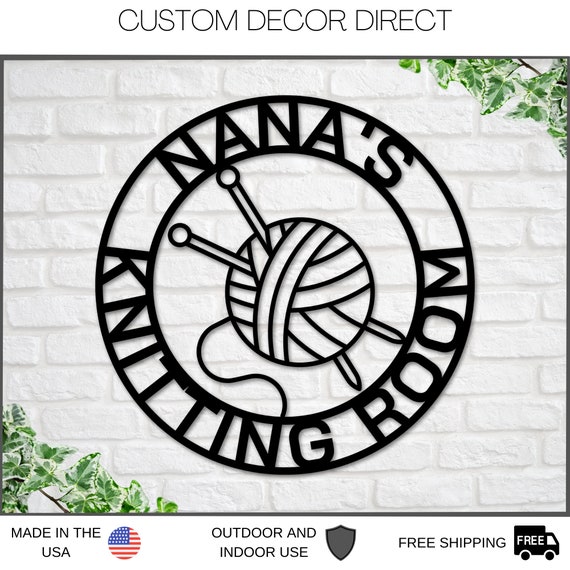 Knitting Sign, Custom Knitting Room Sign, Personalized, Metal Knitting Hobby Sign, Mom Grandma Hobby Gift, Knitting Decor, Knitting Lover