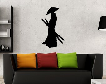 Samurai Warrior Metal Wall Art: Powder-Coated Black Steel Decor