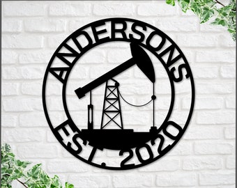 Oil pump sign, Oilfield Decor, Metal Wall Art, Pump jack, Oil Field Sign, Oil Drilling rig, Midwest Art, Man Cave Decor, Oil Pump Jack