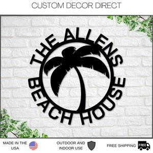 Last name sign, Beach House Sign,  Personalized Sign, Name and Palm Trees, Palm Tree Sign, Beach Decor, Front door, Tropical Patio Pool Sign