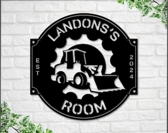 Kids Room Christmas Gift Custom Construction Sign: Metal Excavator Nursery Decor
