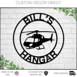 Helicopter Hangar Sign, Personalized Pilot Name Sign, Custom Aviation Lover, Man Cave Sign, Helicopter Sign, Personalized Helicopter Sign