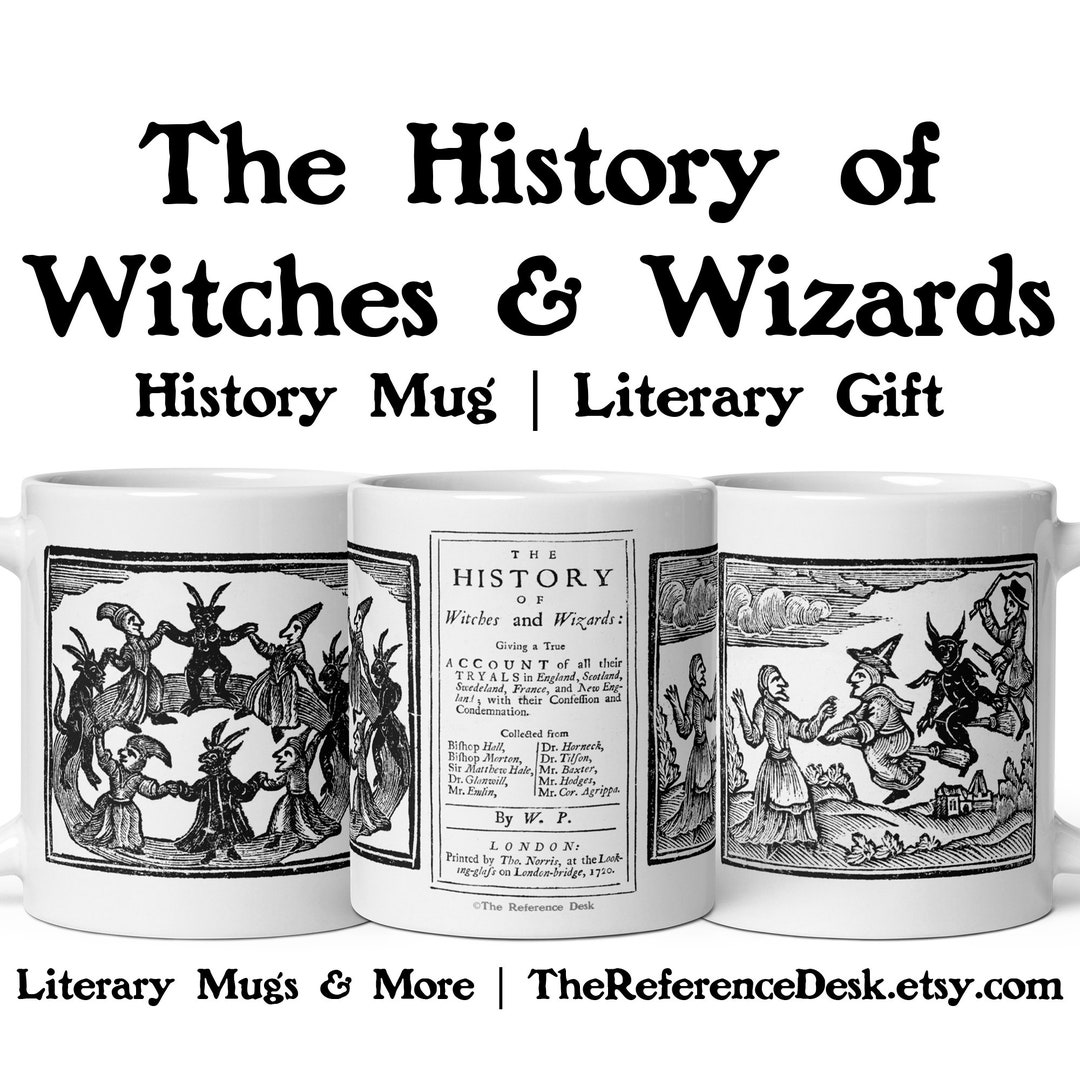Witchcraft Mug, Witch and Wizard History Book Gift, Vintage Woodcut Art