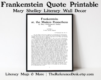 Frankenstein Printable, Mary Shelley Quote, Frankenstein Poster Art, Horror Novel Fan, Literary Print Wall Decor, Classroom Poster Printable