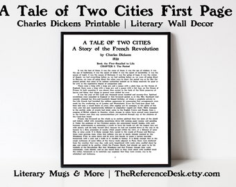 A Tale of Two Cities First Page Printable, Charles Dickens Digital Art, British Literature Gift, Classroom Decoration, Literary Wall Decor