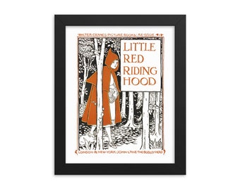 Little Red Riding Hood Framed Poster, Vintage Book Art Wall Decor Print, Walter Crane Gift, Library Gallery Wall, British Art Nouveau Print