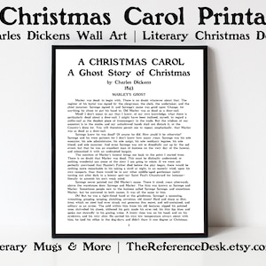 A Christmas Carol First Page Printable, Charles Dickens Art, British Literature Gift, Holiday Party Decoration, Literary Digital Art Decor