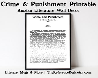 Misdaad en straf eerste pagina afdrukbaar, kunst Fjodor Dostojevski, Russische literatuur cadeau, boek muur hangend, wanddecoratie literair klaslokaal