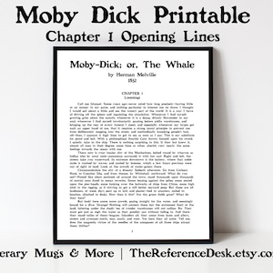 Moby Dick First Page Printable, Herman Melville Art, Moby Dick Art, Literary Art, Book Lover Art, English Teacher Classroom Decor Printable
