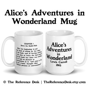 Alice&#39;s Adventures in Wonderland Quote Mug, Lewis Carroll Gift, Book Nerd Literary Literature Art, Librarian Library &quot;Down the Rabbit-Hole&quot;