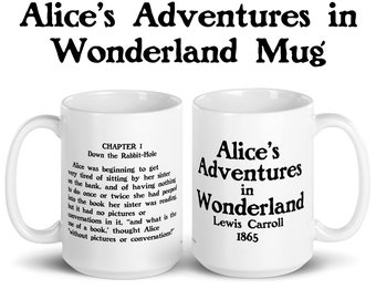 Alice's Adventures in Wonderland Quote Mug, Lewis Carroll Gift, Book Nerd Literary Literature Art, Librarian Library "Down the Rabbit-Hole"