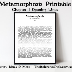 Metamorfosi Prima Pagina stampabile, Franz Kafka Book Art, Gregor Samsa, Literary Wall Hanging, English Teacher Classroom Print Wall Decor