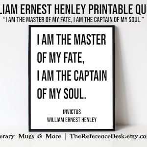 Master of My Fate Captain of My Soul, William Ernest Henley Invictus Poem Printable, Inspirational Motivational Wall Decor, Poetry Quote Art