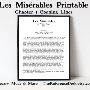 Les Misérables First Page Printable, Victor Hugo Art, French Literature Gift, Literary Wall Hanging, English Teacher Classroom Wall Decor