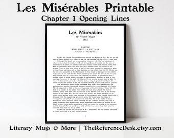 Les Misérables First Page Printable, Victor Hugo Art, French Literature Gift, Literary Wall Hanging, English Teacher Classroom Wall Decor