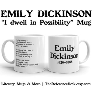 Kubek Emily Dickinson, Mieszkam w możliwości, Prezent dla miłośnika poezji, Kubek dla nauczyciela języka angielskiego, Dekoracja amerykańskiego wiersza, Sztuka literacka, Kobiety poetka pisarka