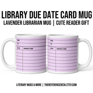 Lavendel Bibliothek FälligkeitSdatum Tasse, Bibliothekar Geschenk, Leser Geschenk, Literarische Tasse, Englisch Lehrer Becher, Abschluss Geschenk, Professor Danke Geschenk