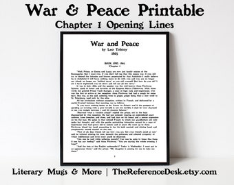 War and Peace First Page Art Print, Leo Tolstoy (Digital Download)