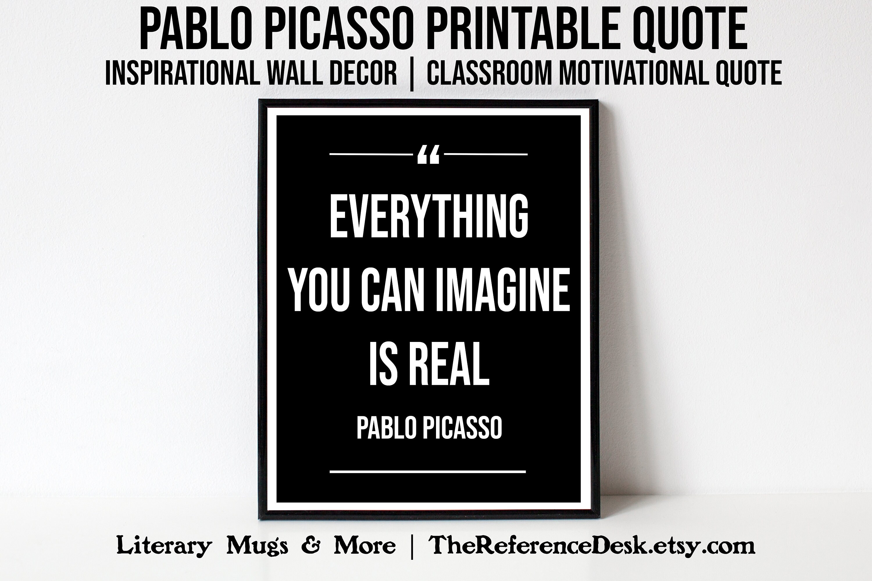 Pablo Picasso Quote Printable, Everything Imagine, Artist Gift, Imagination Quote Decor ...