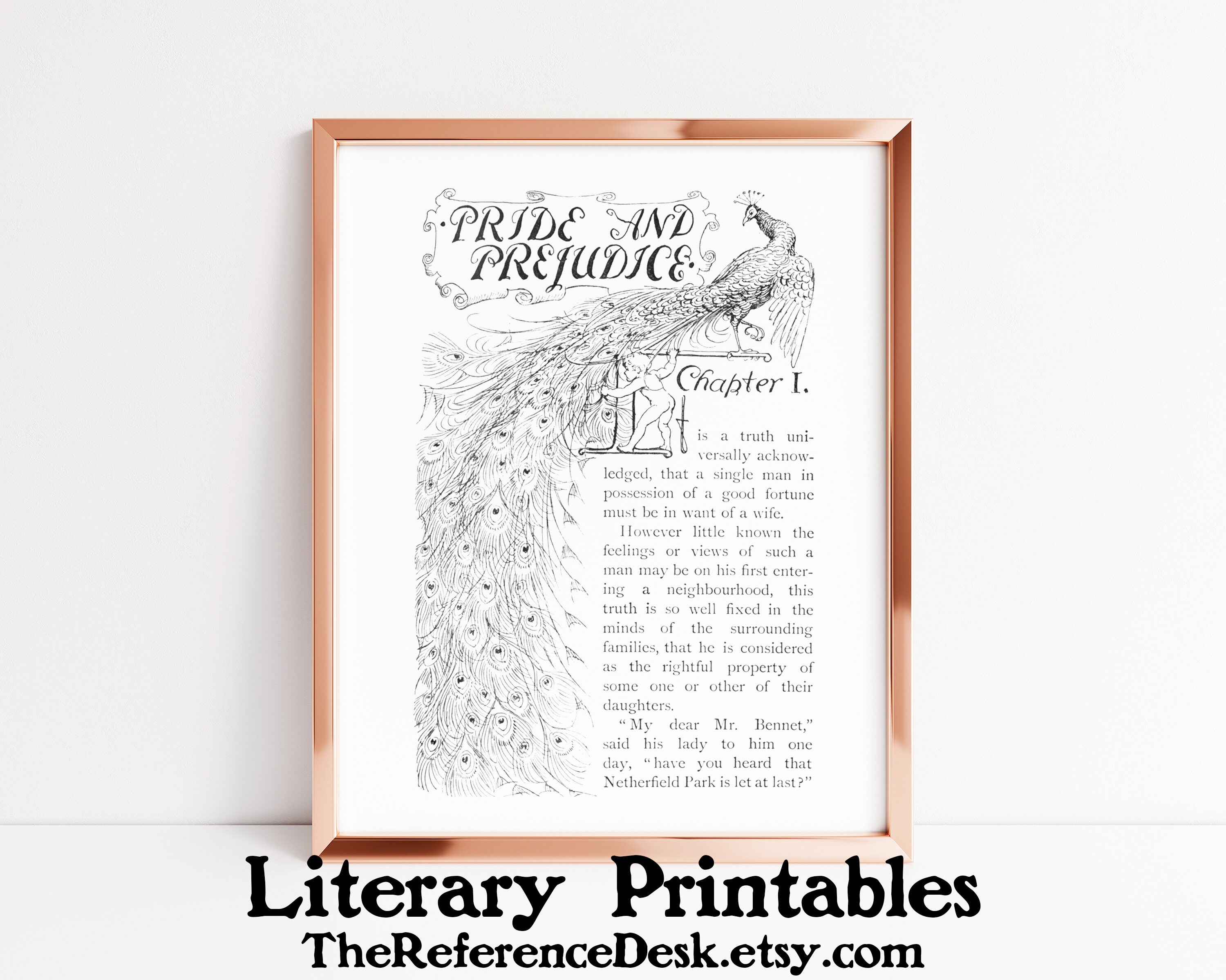 Pride and Prejudice Illustrated First Page Printable, Jane Austen Art ...