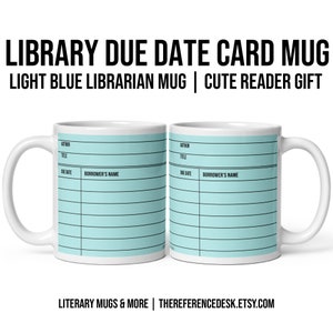 Hellblaue Bibliothek Becher, Bibliothekar Geschenk, Leser geschenk, Literarische Tasse, Englisch Lehrer Becher, Abitur Geschenk, Professor Danke Geschenk