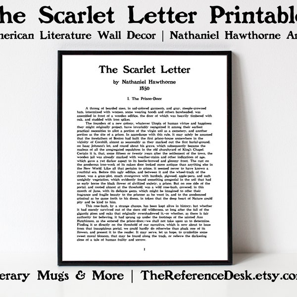 The Scarlet Letter First Page Printable, Nathaniel Hawthorne Digital Art, American Literature Gift, Classroom Decoration, Literary Decor