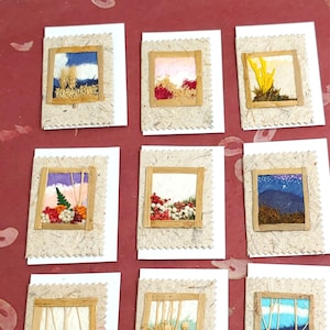 Mini cartes de voeux vintage - papier fait main - lot de 12 - éphémères, carnets de bord, scrapbooking, cadeaux ; Miniature miniature GROUPE A - MGS3