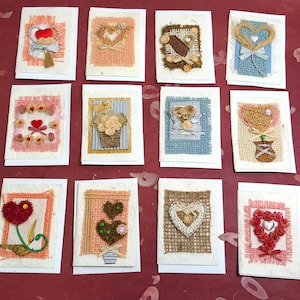 Mini cartes de voeux vintage - papier fait main - lot de 12 - éphémères, carnets de bord, scrapbooking, cadeaux ; Miniature miniature GROUPE B - MGS4