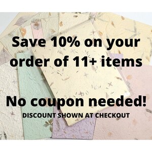 May include: A close-up of a stack of colourful paper with the text "Save 10% on your order of 11+ items. No coupon needed! DISCOUNT SHOWN AT CHECKOUT."
