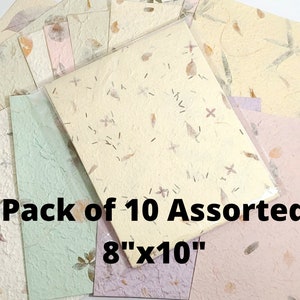 10 x assortiment de feuilles de papier fait main - 20 x 25 cm - papier botanique/scrapbooking/éphémères/paquet varié/paquet de papier