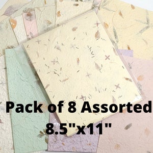 8 x Assorted Sheets of Mulberry Handmade Paper - 8.5" x 11" - Botanical Paper/scrapbooking/ephemera/variety pack/paper pack