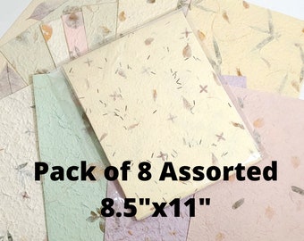 8 x geassorteerde vellen handgemaakt moerbeipapier - 8,5 x 11 inch - botanisch papier/scrapbooking/ephemera/varieteitenverpakking/papieren verpakking