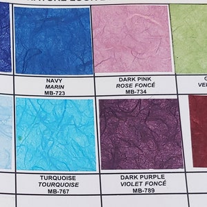 May include: A color chart with 10 different shades of paint. The colors are: Royal Blue, Navy, Dark Pink, Granny, Sky Blue, Turquoise, Dark Purple, Burgundy.